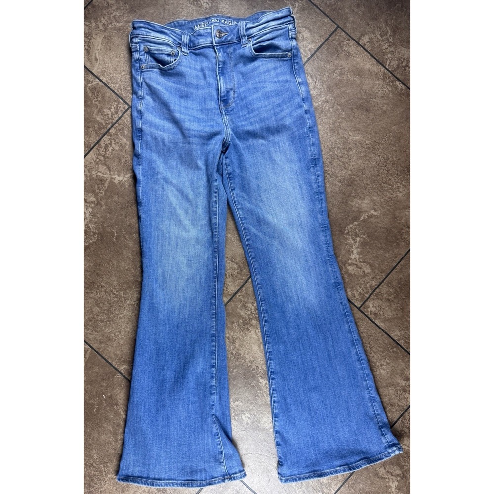 American Eagle Jeans Womens 10 Blue Super High Rise Flare Stretch Boho Retro